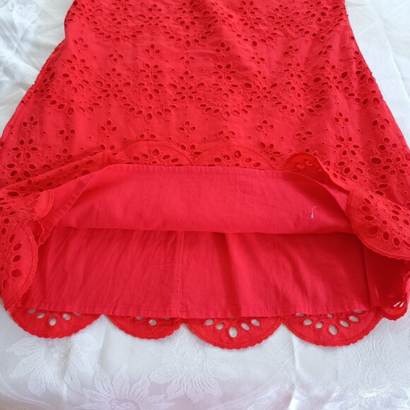 Cupcakes and Cashmere 100% Cotton Eyelet Dress One-shoulder Lined Side Zip M Red - Picture 3 of 17